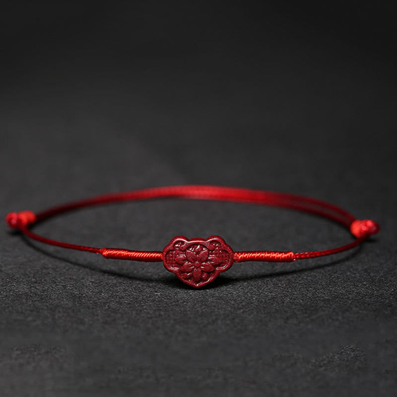 Nimara Ritual Handmade Plum Blossom Four Leaf Clover PiXiu Lotus Koi Fish Cinnabar Blessing Braid Bracelet