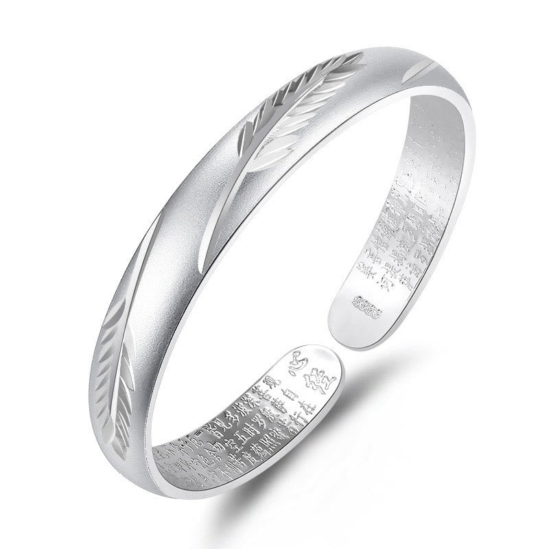 Nimara Ritual Feather Heart Sutra Engraved Pattern Wealth Copper Cuff Bracelet Bangle
