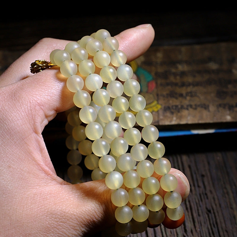 Nimara Ritual 108 Mala Beads Tibet Sheep Horn Amber Luck Bracelet