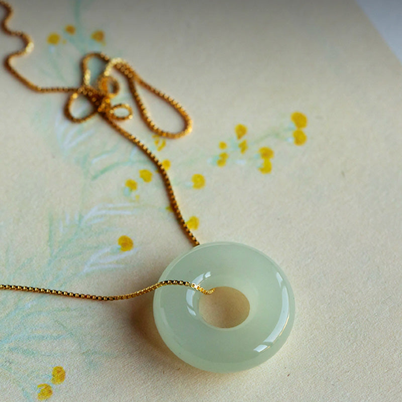 Nimara Ritual Natural Round Jade Peace Buckle Luck Abundance Necklace Pendant