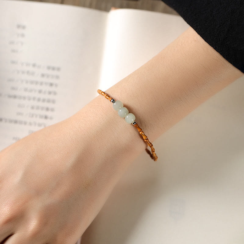 Nimara Ritual Natural Olive Pit Bamboo Pattern Hetian Jade Beads Luck Bracelet