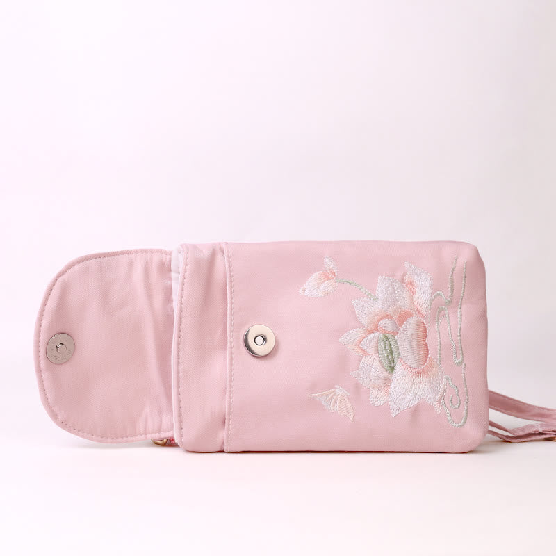 Nimara Ritual Small Embroidered Flowers Crossbody Bag Shoulder Bag Double Layer Cellphone Bag