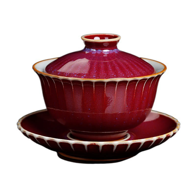 Nimara Ritual Retro Glaze Kiln Change Ceramic Gaiwan Sancai Teacup Kung Fu Tea Cup And Saucer With Lid