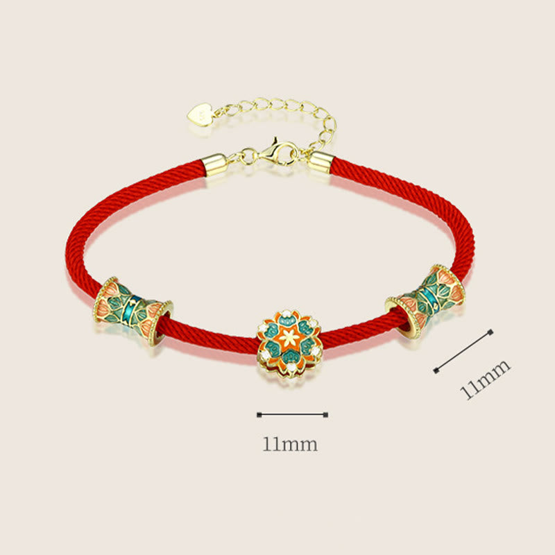 Nimara Ritual Dunhuang 925 Sterling Silver Lotus Drum New Beginning Red Rope Bracelet