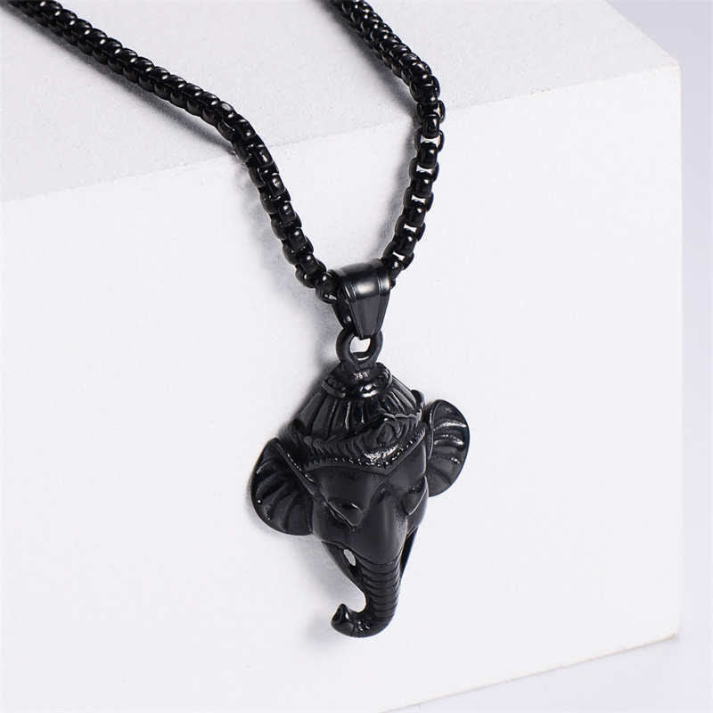 Nimara Ritual Ganesh Ganpati Elephant Titanium Steel Protection Pendant Necklace