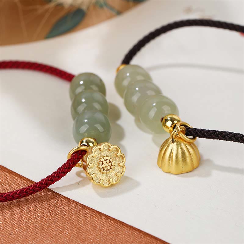 Nimara Ritual Handmade Hetian Jade Bead Lotus Pod Prosperity Luck Braided Bracelet