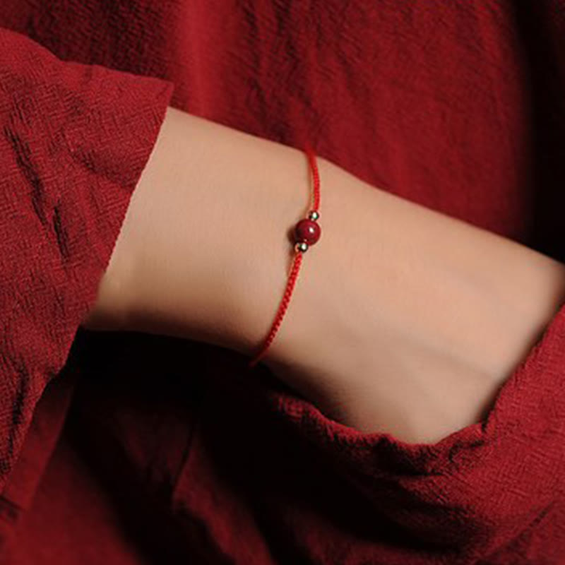 Nimara Ritual 14K Gold Plated Natural Cinnabar Blessing String Braided Bracelet