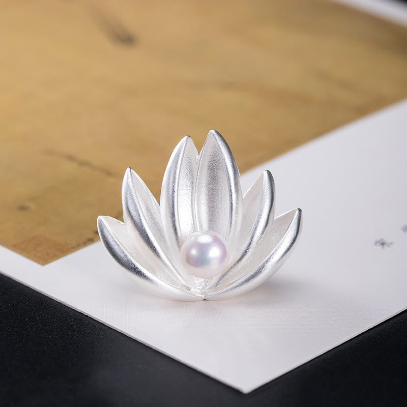 Nimara Ritual 925 Sterling Silver Lotus Flower Pearl New Beginning Brooch