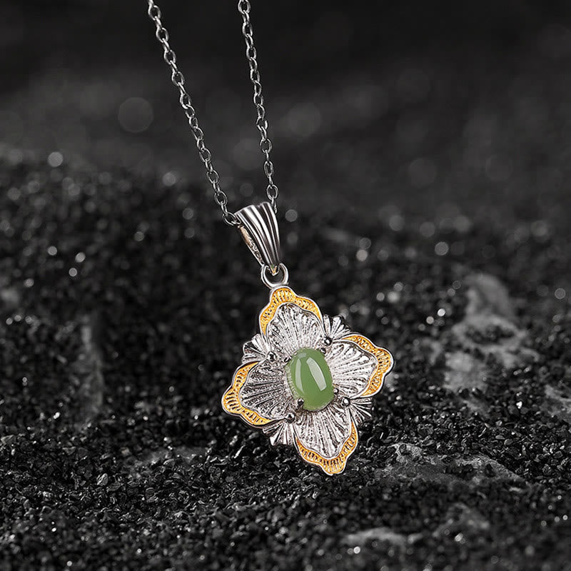 Nimara Ritual 925 Sterling Silver Plated Gold Hetian Cyan Jade Rhombus Design Luck Healing Necklace Pendant