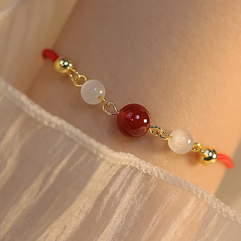 Nimara Ritual Red Agate Cat Eye Braided String Confidence Bracelet