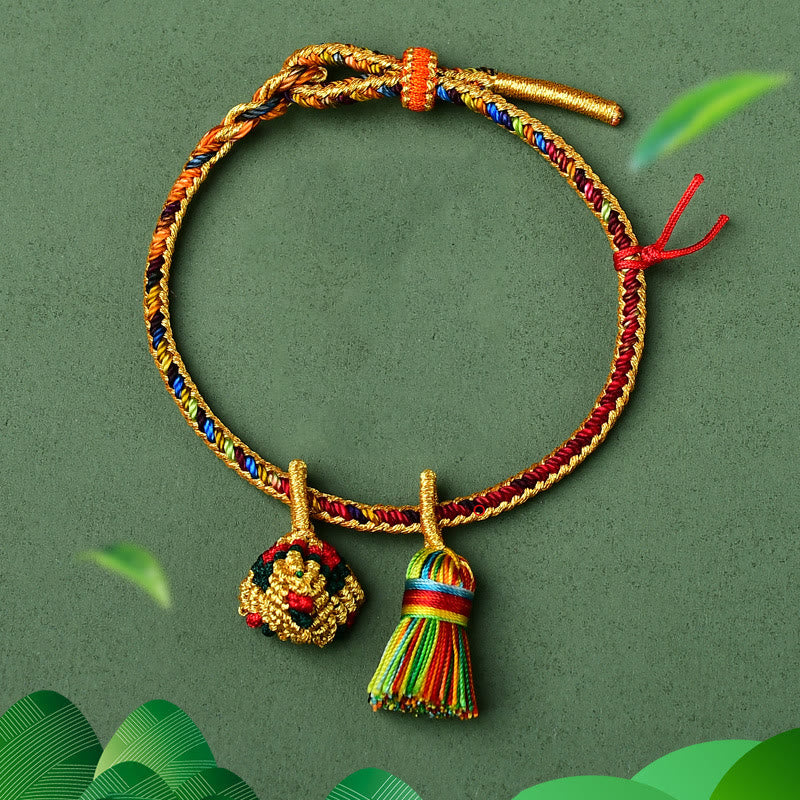 Nimara Ritual Colorful Rope Luck Handmade Zongzi Golden Ball Charm Bracelet