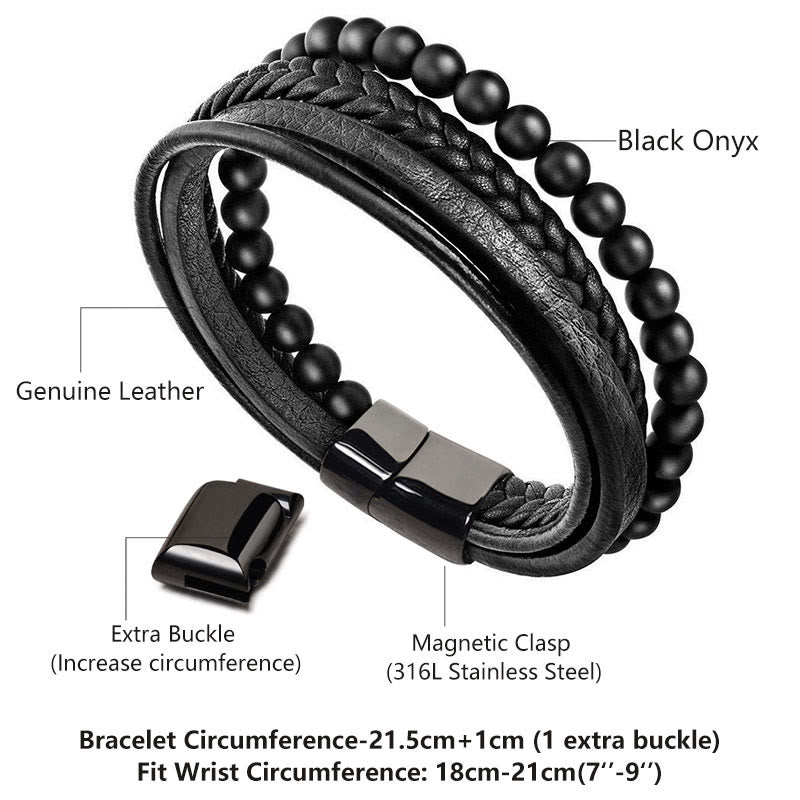 Nimara Ritual Natural Lava Rock Black Onyx Bead Leather Bracelet