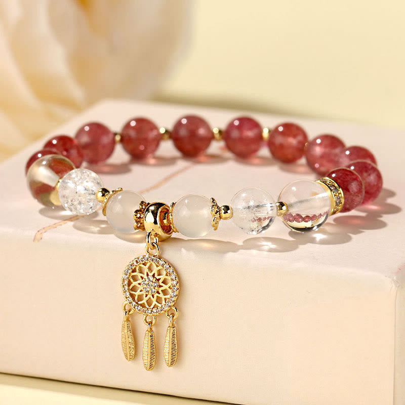 Nimara Ritual Green Strawberry Quartz Amethyst Crystal Dreamcatcher Healing Bracelet