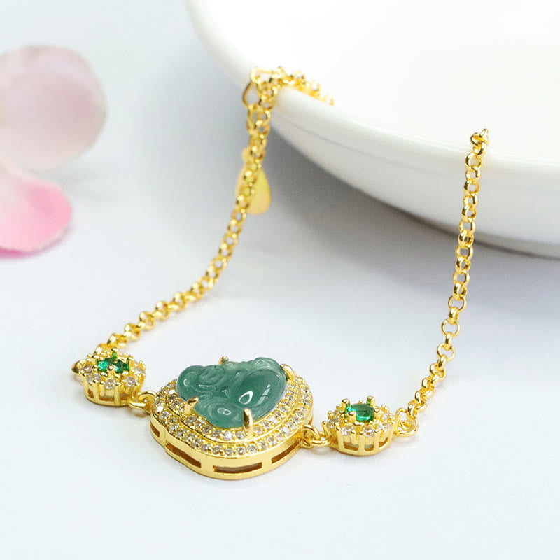 Nimara Ritual Laughing Buddha Green Jade Zircon Luck Chain Bracelet