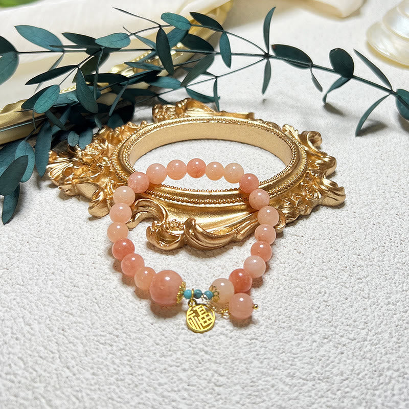 Nimara Ritual Natural Orange Stone Turquoise Fu Character Charm Luck Fortune Bracelet
