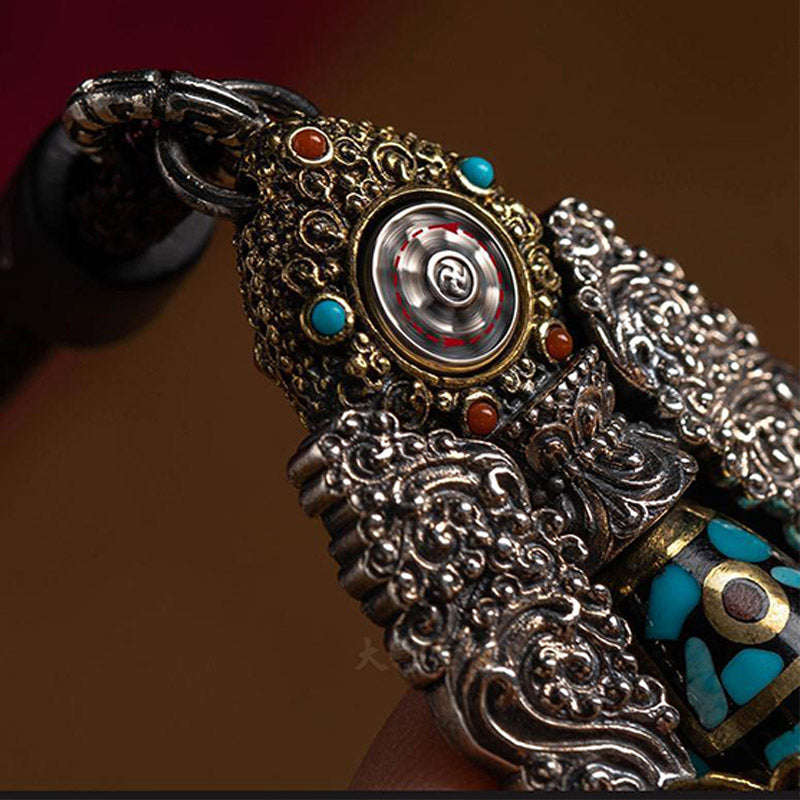 Nimara Ritual Tibetan Nine-Eye Dzi Bead Turquoise Buddha Wealth Rotation Necklace