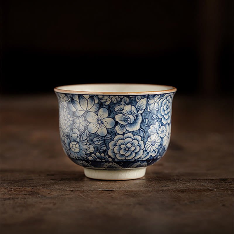 Nimara Ritual Vintage Lotus Peony Plum Blossom Chrysanthemum Ceramic Teacup Tea Cups