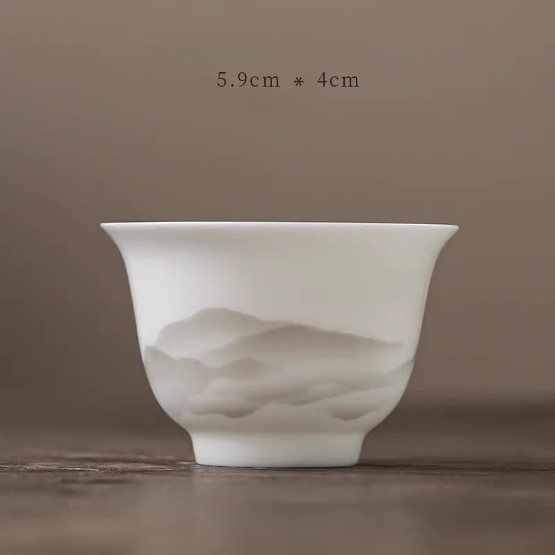 Nimara Ritual Vintage Ink Painting Mountain White Porcelain Ceramic Gaiwan Sancai Teacup Kung Fu Tea Cup And Saucer With Lid Tea Utensil Teapot