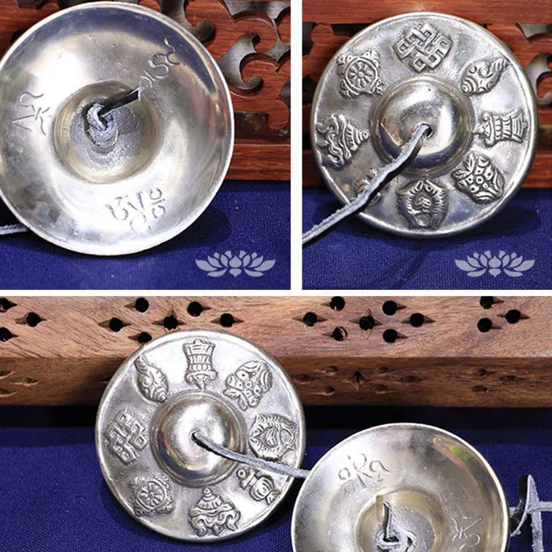 Nimara Ritual Tibetan Tingsha Bell Six True Words White Copper Healing Decoration