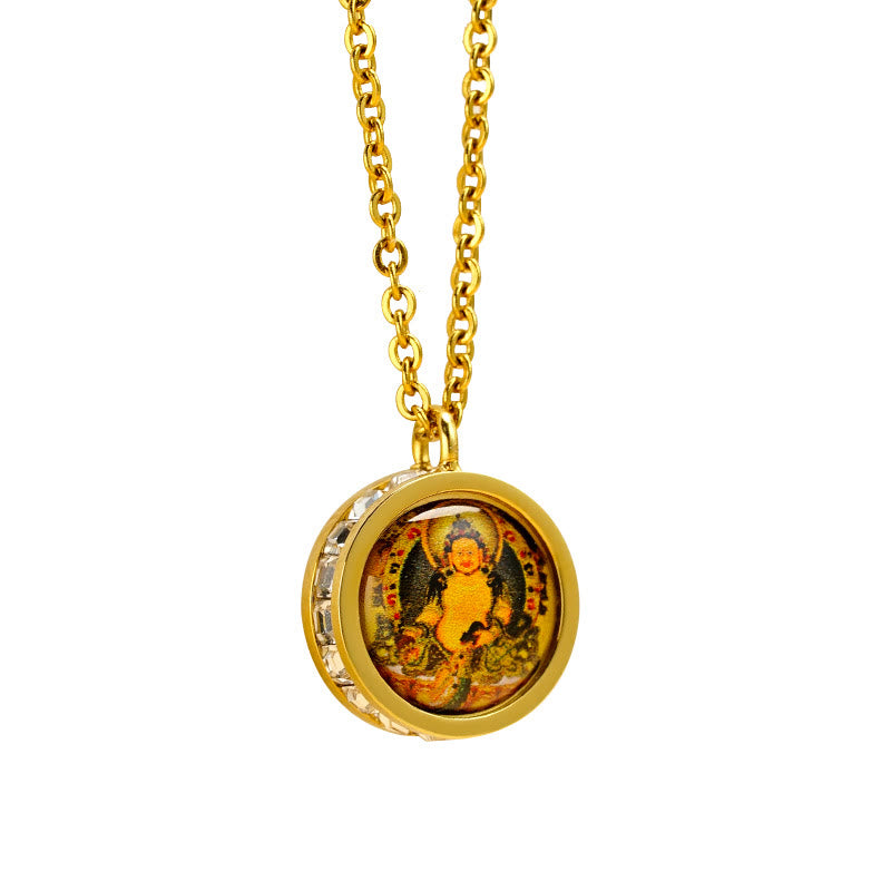 Nimara Ritual Tibetan Yellow God Of Wealth Green Tara Buddha Serenity Titanium Steel Necklace Pendant