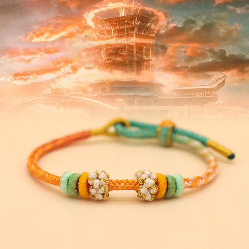 Nimara Ritual Handmade Eight Thread Peace Knot Peach Blossom Knot Luck Rope Braided Bracelet