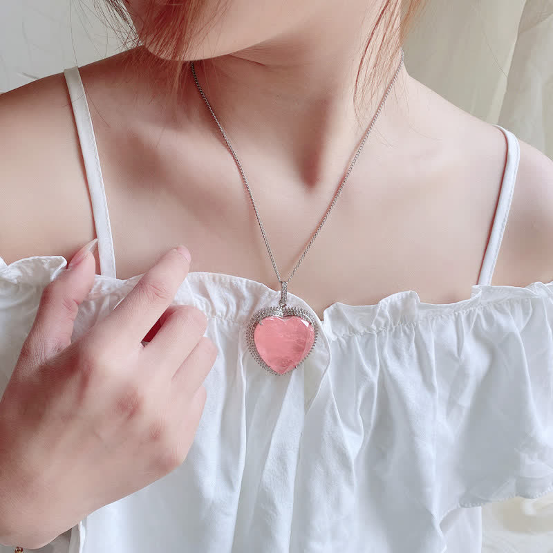 Nimara Ritual Rose Quartz Crystal Love Heart Relationships Necklace Pendant