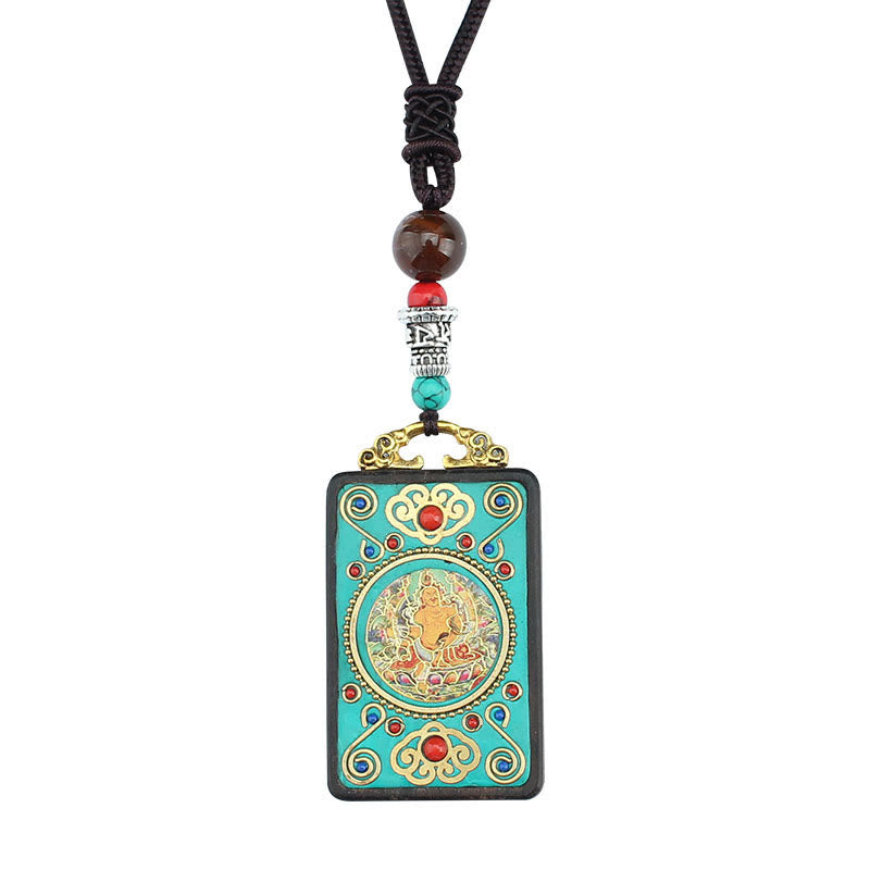 Nimara Ritual Tibet God Of Wealth Money Tree Golden Phoenix Thangka Ebony Peace Necklace Pendant