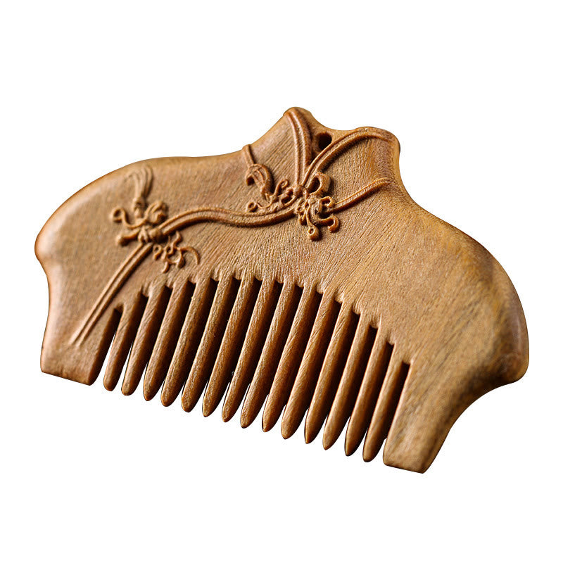 Nimara Ritual Green Sandalwood Flower Pattern Engraved Soothing Comb