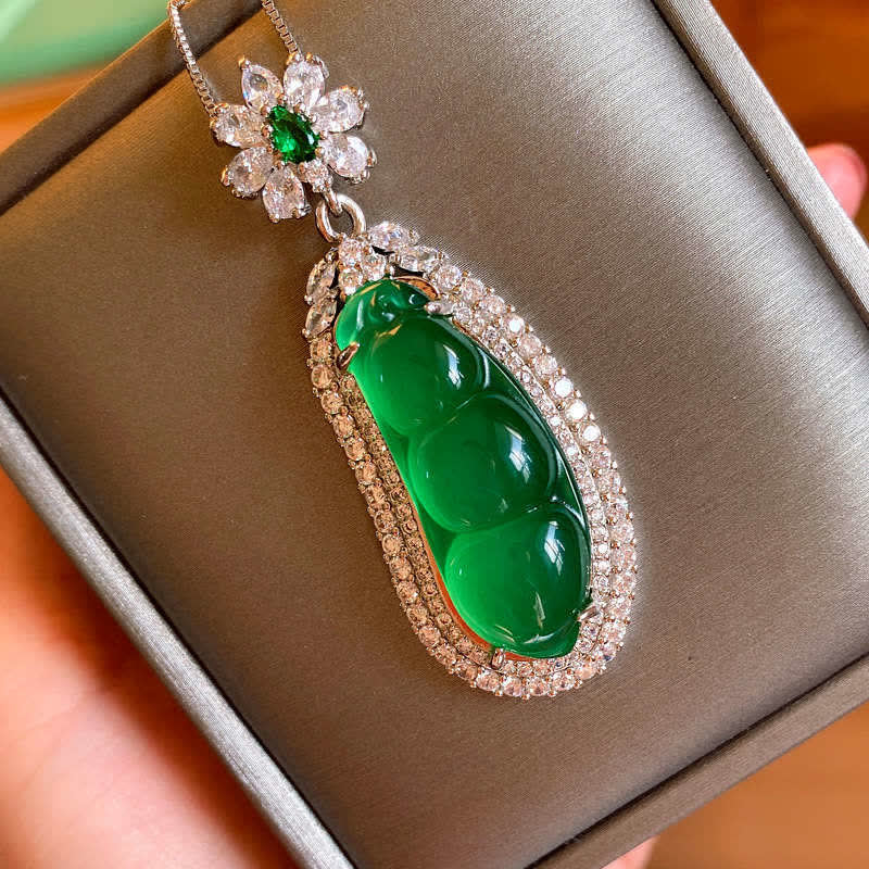 Nimara Ritual Fortune Bean Cyan Jade Luck Necklace Pendant
