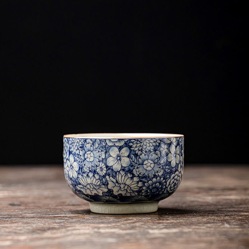 Nimara Ritual Vintage Lotus Peony Plum Blossom Chrysanthemum Ceramic Teacup Tea Cups