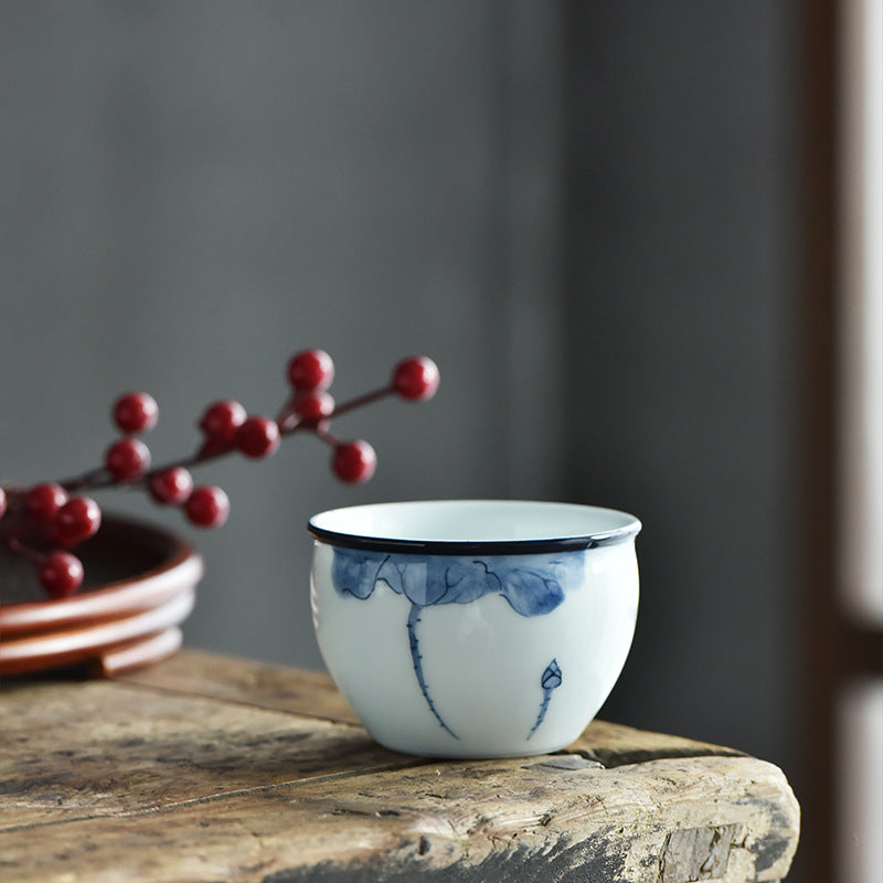Nimara Ritual Koi Fish Lotus Flower Leaf Mountains Tree Ceramic Teacup Kung Fu Tea Cup 130ml