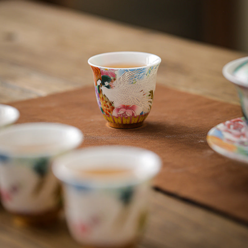 Nimara Ritual Dragon Phoenix Flowers Ceramic Teacup Kung Fu Tea Cup 50ml