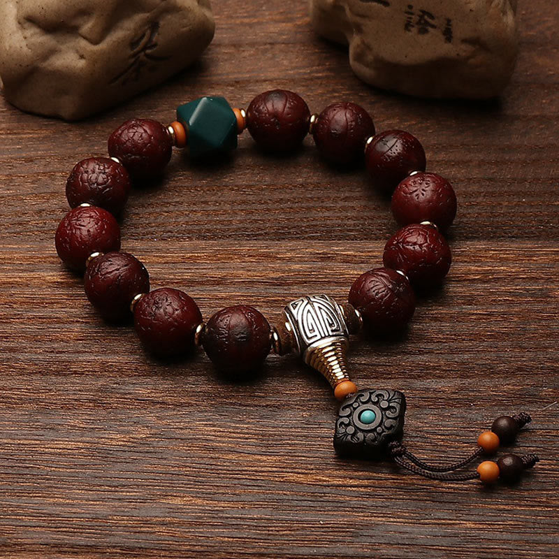 Nimara Ritual Tibetan Bodhi Seed Agate Bead Luck Wealth Tassel Charm Wrist Mala