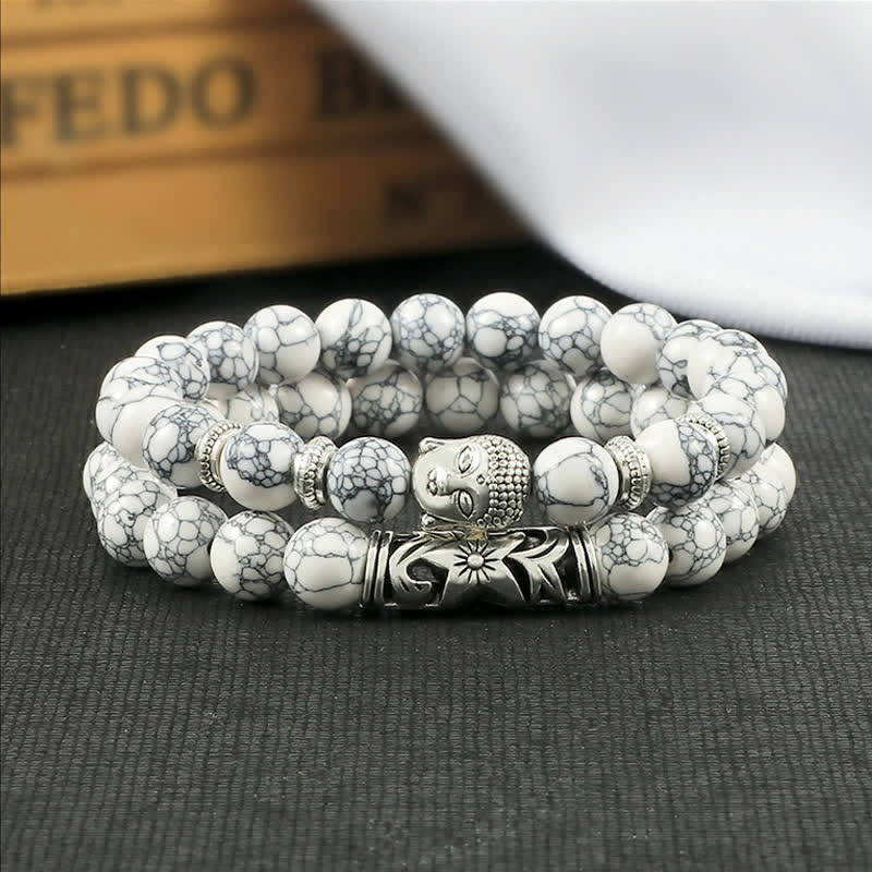 Nimara Ritual 2Pcs Natural Crystal Agate Buddha Protection Bracelet