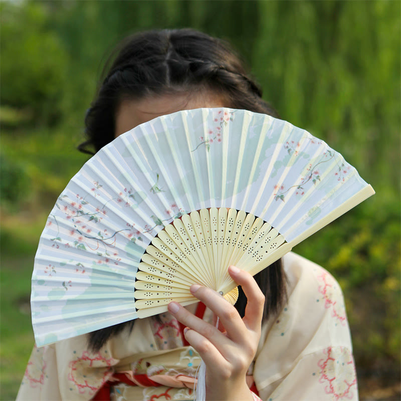 Nimara Ritual Classic Birds Singing Flowers Handheld Bamboo Folding Fan