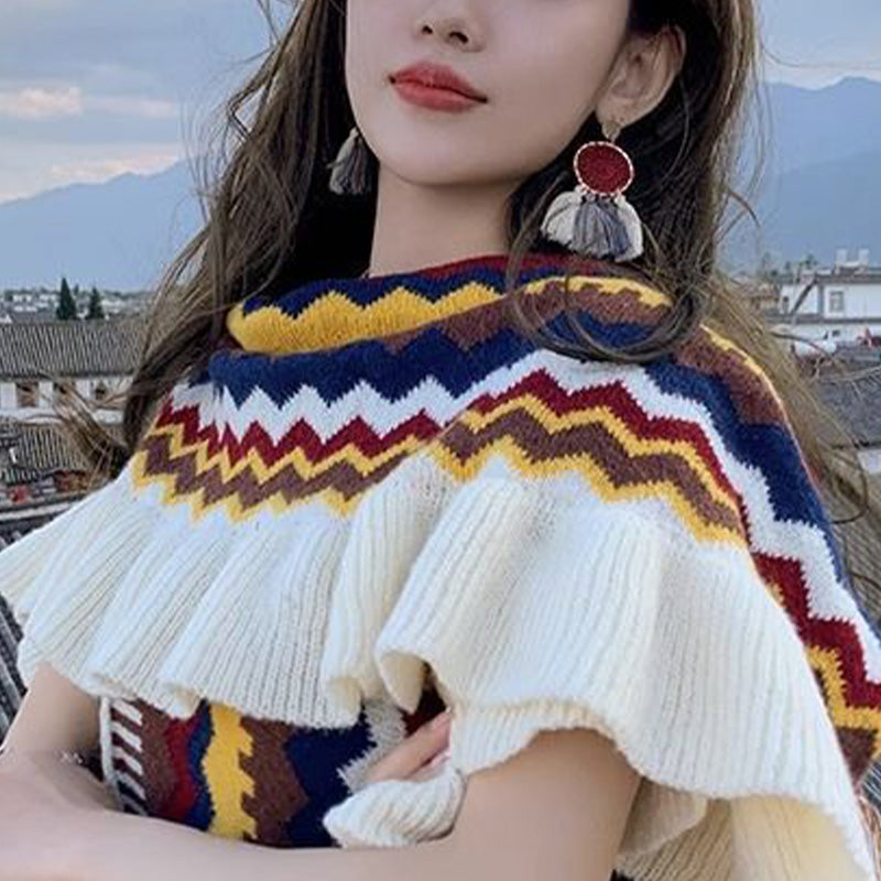 Nimara Ritual Tibetan Shawl Colorful Striped Wavy Line Tassels Winter Cozy Travel Scarf Wrap
