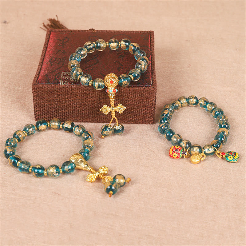 Nimara Ritual Tibetan Gold Swallowing Beast Family Dorje Vajra Strength Bead Bracelet