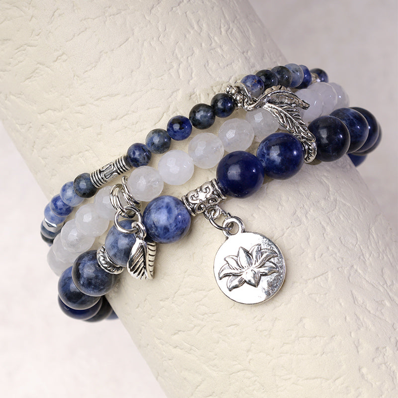 Nimara Ritual 3PCS Natural Quartz Crystal Beaded Healing Energy Lotus Bracelet