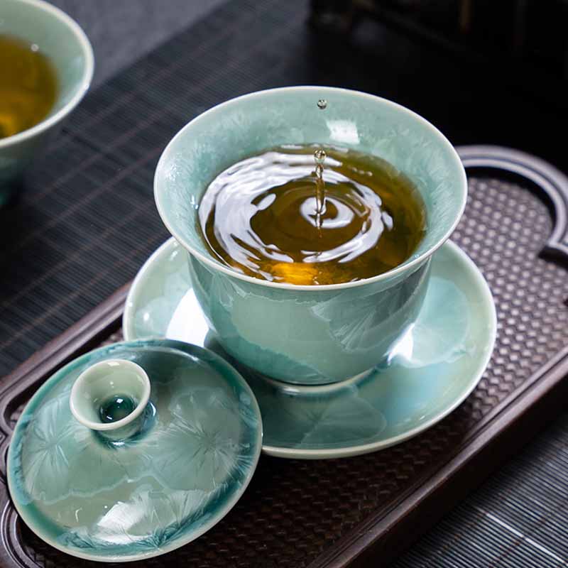 Nimara Ritual Traditional Glaze Ceramic Gaiwan Sancai Teacup Kung Fu Tea Cup And Saucer With Lid 180ml