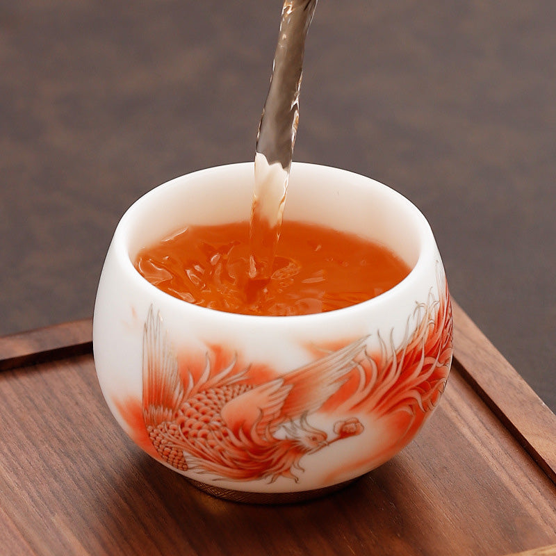 Nimara Ritual Phoenix White Porcelain Ceramic Teacup Kung Fu Tea Cup