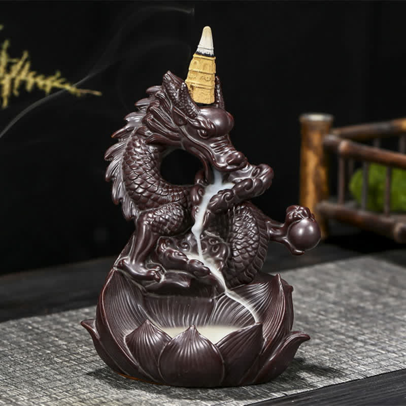 Nimara Ritual Dragon Lotus Pattern Strength Protection Ceramic Incense Burner Decoration