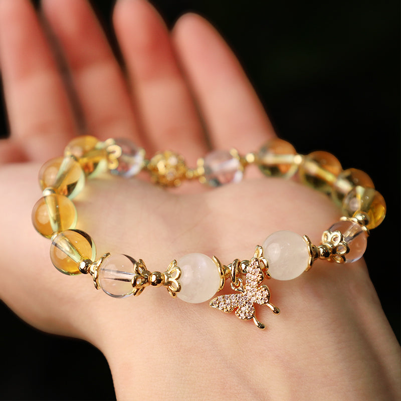 Nimara Ritual Citrine Moonstone Butterfly Charm Prosperity Protection Bracelet