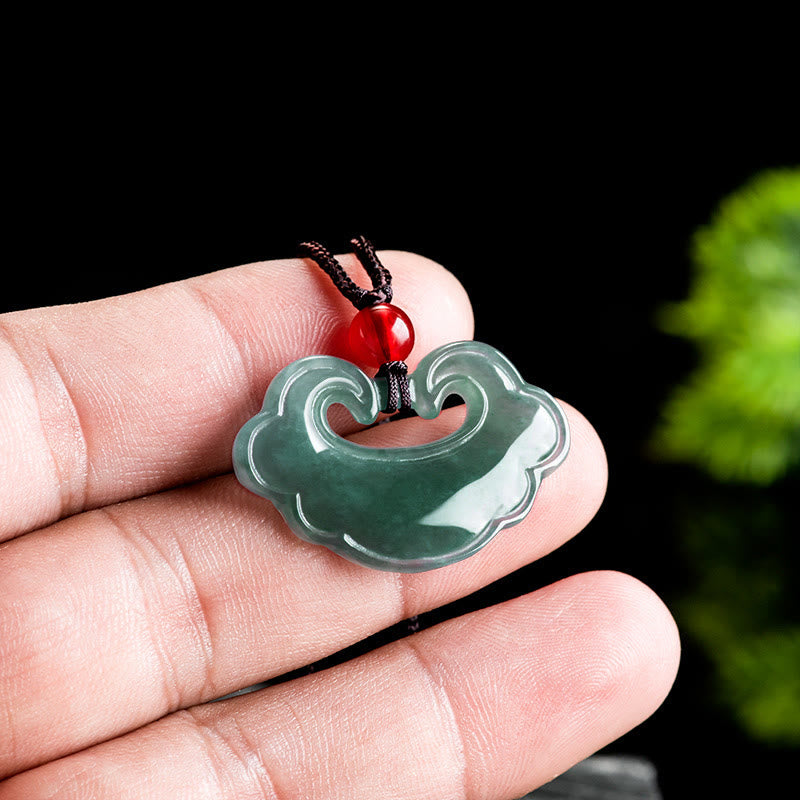 Nimara Ritual Natural Green Jade Chinese Lock Charm Luck Necklace Pendant