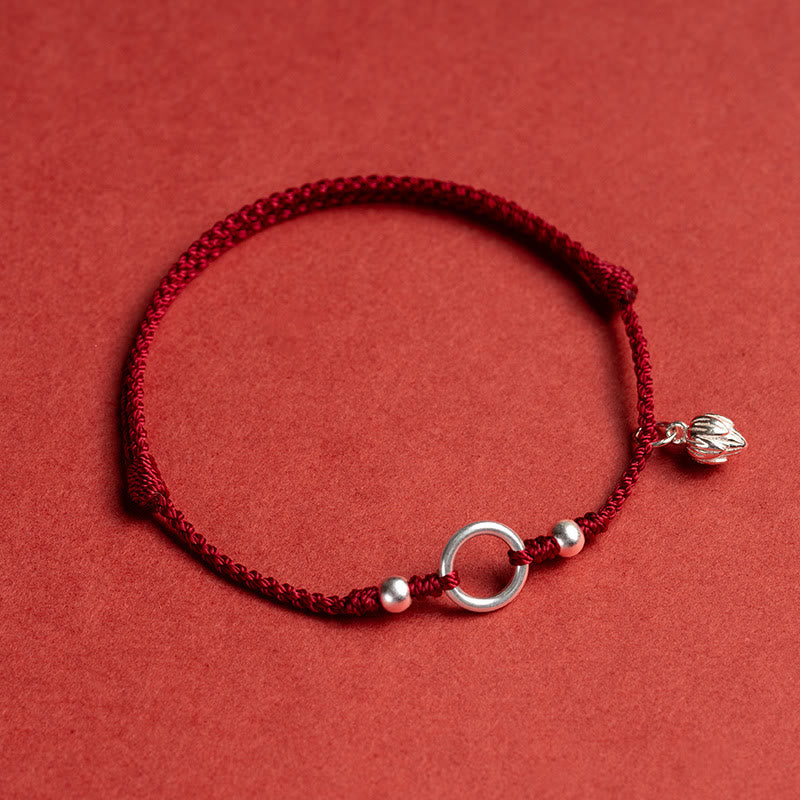Nimara Ritual 925 Sterling Silver Lucky Fortune Peace Joy Lotus Peace Buckle Red String Bracelet