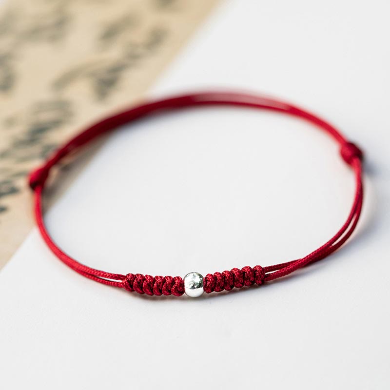 Nimara Ritual 925 Sterling Silver Luck Bead Protection Red String Thin Cord Braided Bracelet