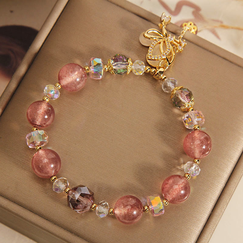 Nimara Ritual Natural Strawberry Quartz Healing Positive Butterfly Charm Bracelet