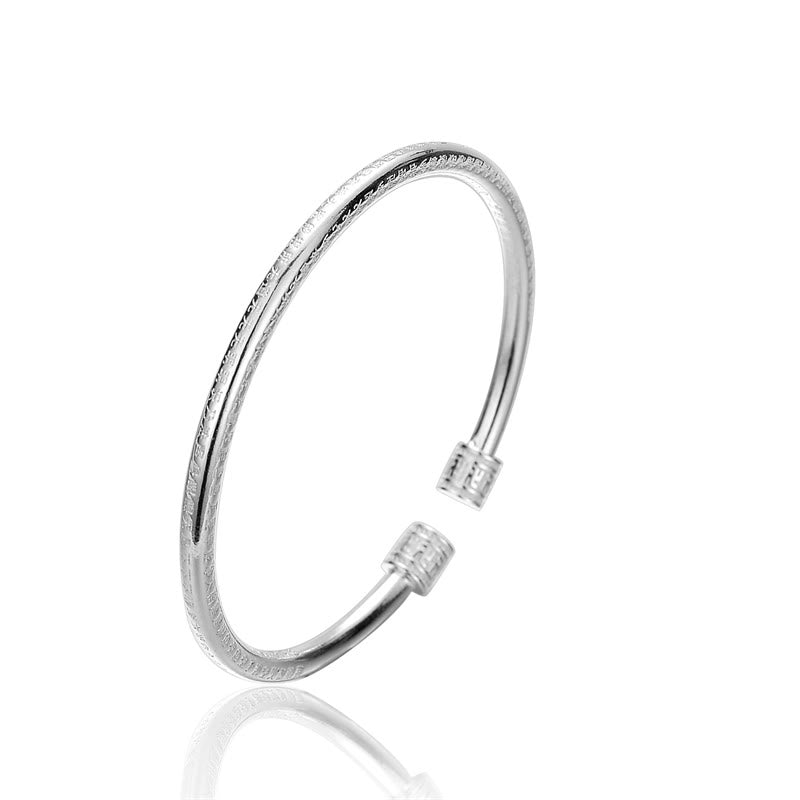 Nimara Ritual Heart Sutra Engraved Swastika Pattern Luck White Copper Bracelet Bangle