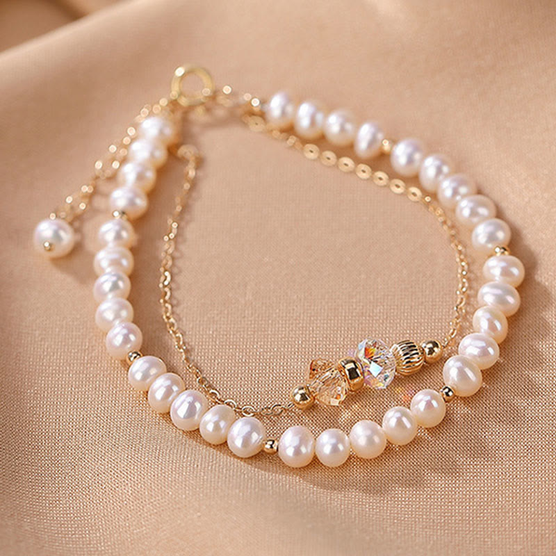 Nimara Ritual 925 Sterling Silver Plated 14k Gold Natural Pearl Crystal Healing Double Layer Bracelet