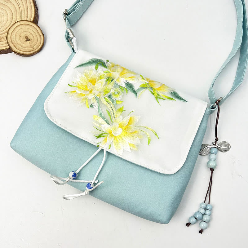 Nimara Ritual Embroidered Camellia Epiphyllum Gardenia Sakura Flowers Crossbody Bag Shoulder Bag Cellphone Bag