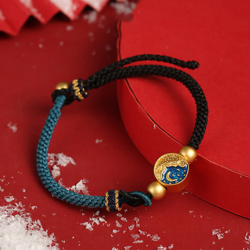 Nimara Ritual Handmade Mountain and Sea Engraved Luck Two-Color String Couple Bracelet